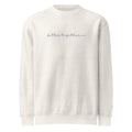 Heather oatmeal sweatshirt with 'better together' text in grey embroidery across center front